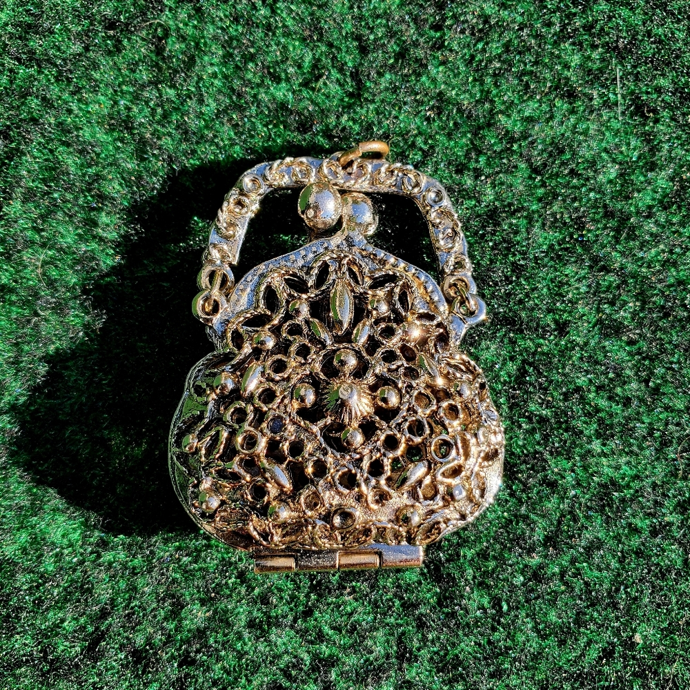 VTG Necklace Art  Filigree Purse Arthur Pepper Locket Kisslock Pendant Only
